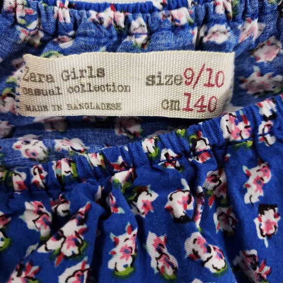 ZARA Dress Girls 9/10 Blue Floral All Over Print Ruffle Neck Sleeveless Pullover - Picture 4 of 4